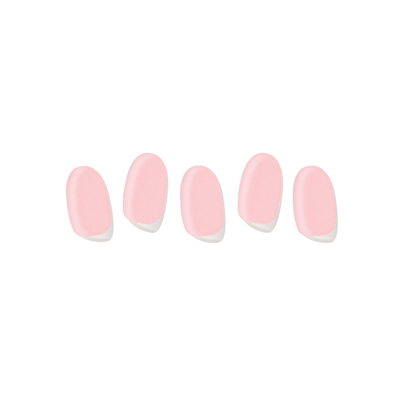 Five semi-cured gel nail strips displayed on a white background, featuring a baby pink color.