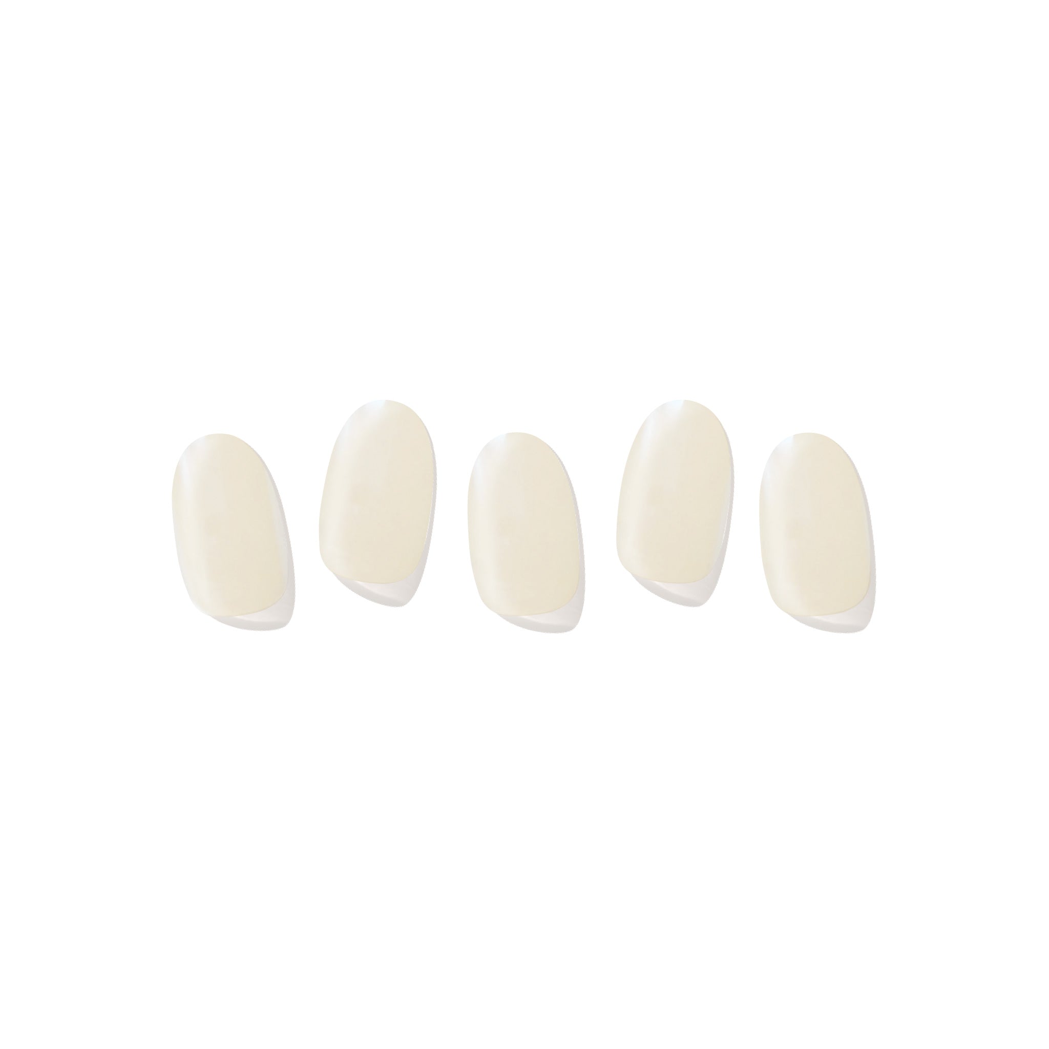 Five semi-cured gel nail strips displayed on a white background, featuring a glossy white finish.